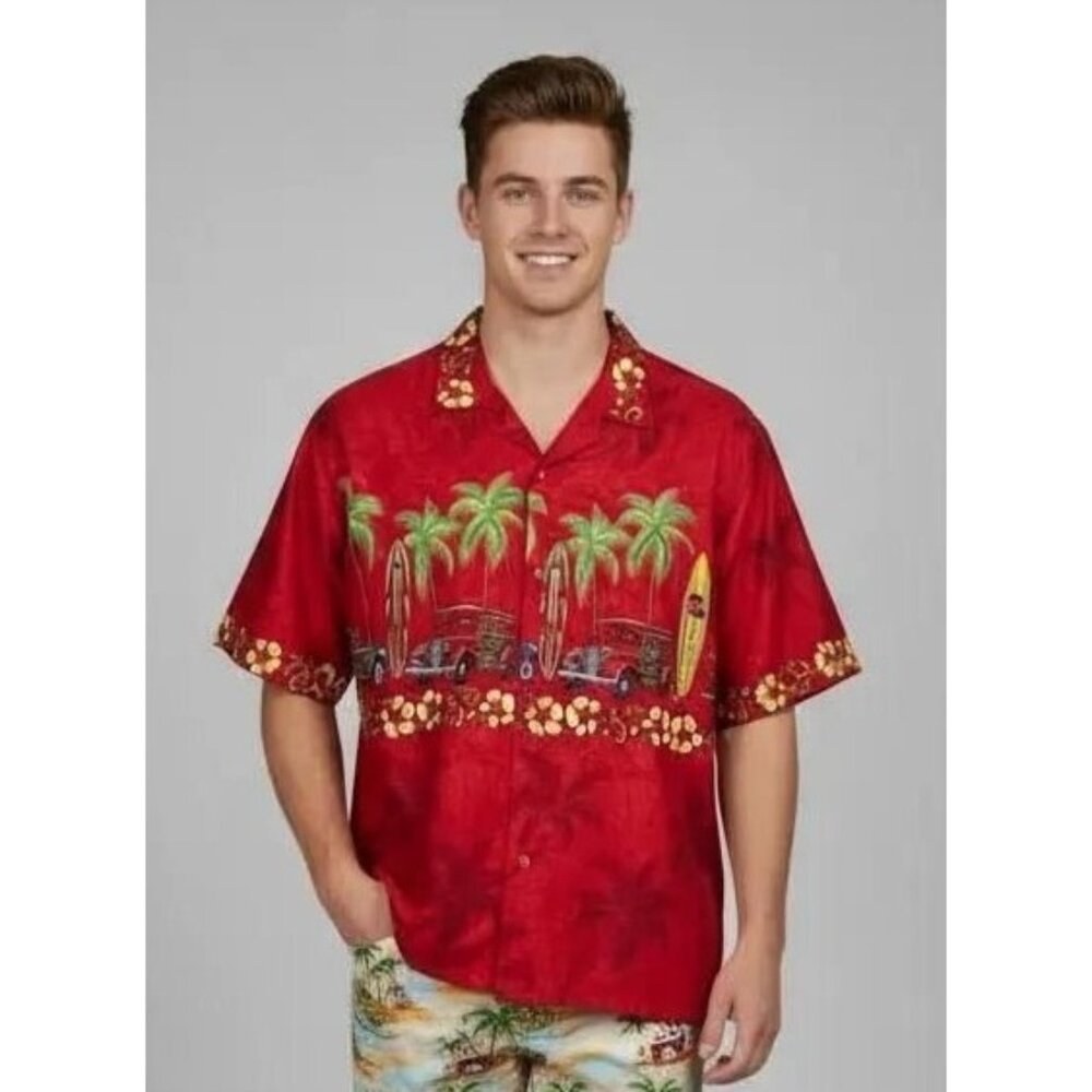 Rima Beach World Hawaiian Tropical Beach Caribbean Short Sleeve Shirt Men's XL